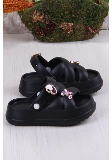 Fort Clx 6980 Plaj Deniz Havuz Terliği Hafif Rahat Esnek Kız Çocuk Terlik Siyah