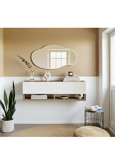 Robin Home Loft Aynalı Duvara Monte Dresuar Antre Hol 100cm Çam- Beyaz Ahşap - Beyaz