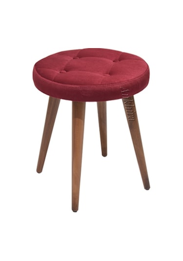 Ankhira Ahşap Ayaklı Tabure (Bordo Renk-Ceviz Ayaklı)