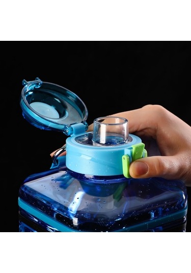 Ulzyvf Büyük 2.2l Spor Su Matarası - Taşıma İpiyle Pratik Fitness Şişesi Siyah, Mavi Siyah