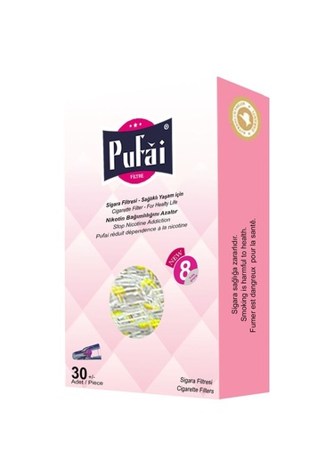Pufai Katran Süzen Pembe Filtreli Ağızlık 8 MM 30'lu x 3 Paket