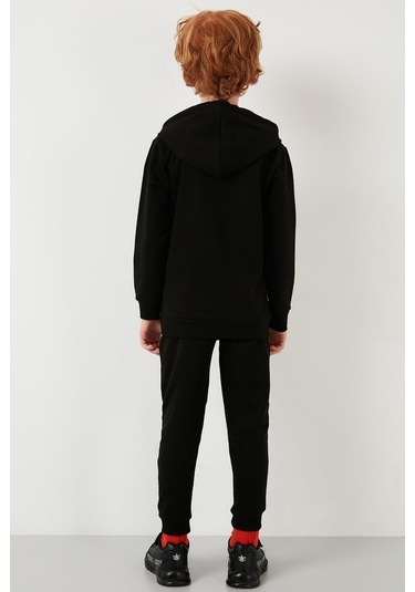 Lela Baskılı Kapüşonlu Cepli % 100 Pamuk Çocuk Unisex Çocuk Takım 5922017 Siyah