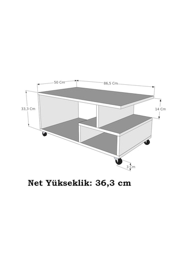 Sultan Tekerli Orta Sehpa 86,5x50 Cm - Antrasit - Beyaz