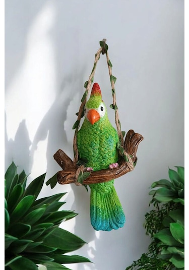 2 Adet Dekoratif Sallanan Duvar Ve Bahçe Süsü Papağan Mavi-yeşil