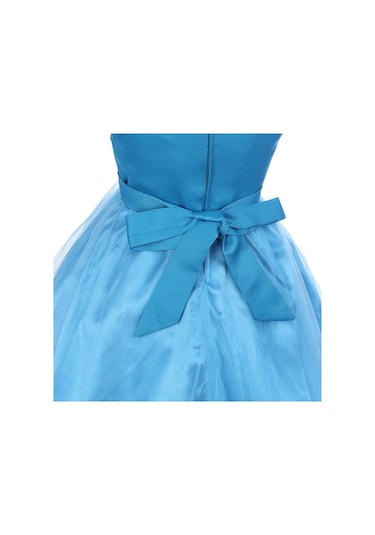 Kız Çocuk Pullu Payetli Abiye Elbise-Turkuaz