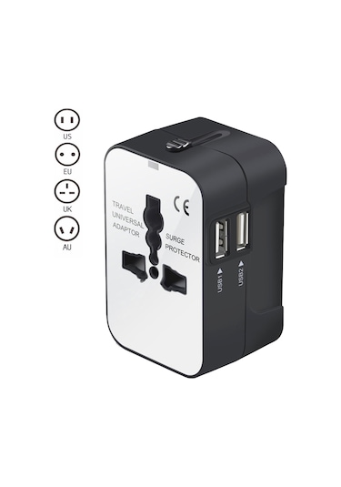 Taşınabilir Çok Fonksiyonlu Çift Usb Bağlantı Noktaları Küresel Evrensel Seyahat Duvar Şarj Cihazı Güç Soketi, İpad, İphone, Galaxy, Huawei, Xiaomi, Lg, Htc Ve Diğer Akıllı Telefonlar İçin, Şarj Edilebilir Cihazlar Siyah