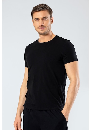 Cacharel Erkek Bisiklet Yaka Likralı T-shirt Siyah 1331/ Siyah Siyah