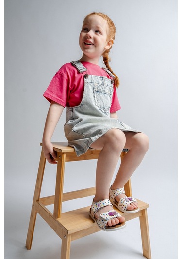 Mnpc Kız Çocuk Beyaz Hakiki Deri Mantar Tabanlı Günlük Çocuk Sandalet 25y3s100491 Beyaz