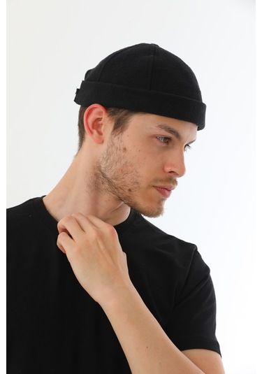 Kaşe Siyah Arkadan Ayarlı Retro Hip-hop Takke Şapka Siyah