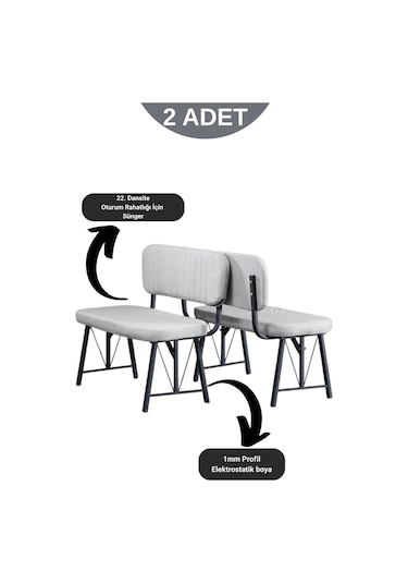 Elfin 70x110cm Sabit Atlantik, Yemek Masası, Yemek Masası Takımı, 2 Gri Benchli Gri
