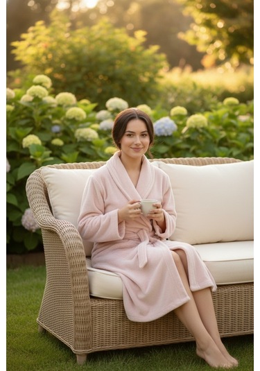 Lumor Şal Yaka Wellsoft Peluş Yumuşak Sabahlık Pudra Pudra