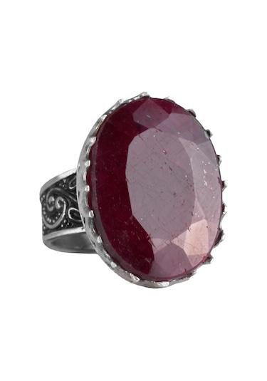 Gerçek Doğal Taş Yüzüğü - 925 Ayar Gümüş Büyük Yüzük - El Yapımı Yüzük Yakut Gümüş