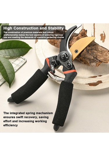 Yaozixa Bahçe Budama Makası 65mn Çelik 35mm Kalın Dal Kesim Güvenlik Kilitli Ergonomik Saplı Çift Taraflı Bahçe Aleti