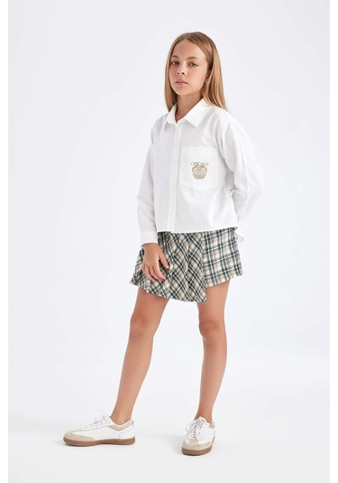DeFacto Kız Çocuk Beli Lastikli Pileli Ekose Şort Etek C7296A824AUGN1116 Yeşil