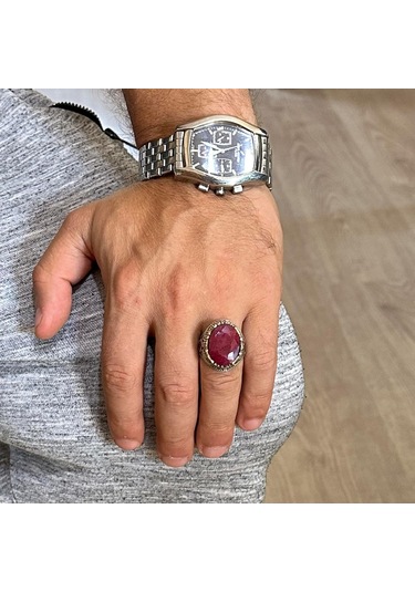 Gerçek Doğal Taş Yüzük - El Yapımı 925 Ayar Gümüş Yüzük - El Yapımı Yüzük Yakut Gümüş