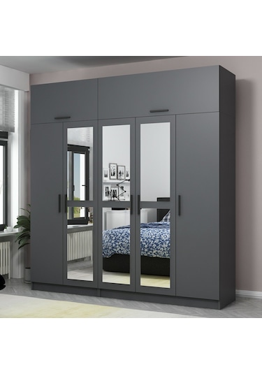 Minar Kale 5 Kapaklı 3 Aynalı 2 Ç Dolap Ve Yüklük Antrasit 255cm