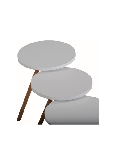 Üçlü Zigon Sehpa Ahşap Ayaklı Pastel Renkli Yuvarlak Tasarım