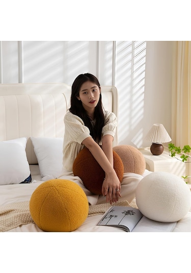 Geeksen 11,8 İnç Lüks Küre Yastık, Salon Ve Yatak Odası Dekorasyonu İçin Krem Beyaz Küre Şekilli Koltuk Yastığı Beyaz