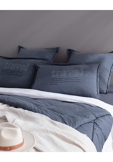 Bobigny Çift Kişilik Pamuklu Supersoft Comforter Set - İndigo Indigo