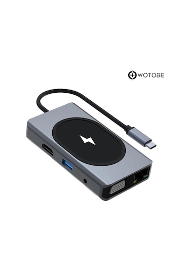 9 Portlu Kablosuz Şarjlı Usb-c Hdtv Hdmı Pd Sd Tf Rj45 Vga Dönüştürücü Adaptör