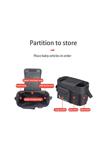 Moveevo Evrensel Bebek Arabası Organizatörü Çıkarılabilir Askı & Bardak Tutucu Bez, Biberon, Telefon, Oyuncak Siyah