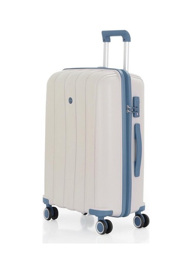 Mçs Bavul Orta Ve Kabin 2li Set Kırılmaz Silikon Valiz V305 Kemik/skyblue Kemik