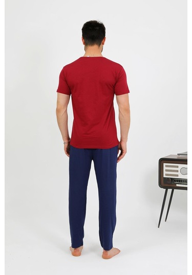 Akbeniz Erkek Pamuk Kısa Kol Pijama Takım Bordo 6875 Bordo