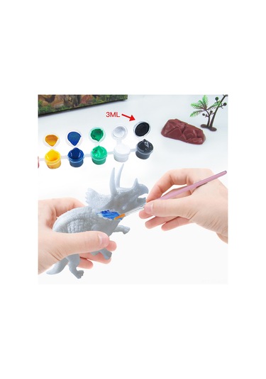 Symbee 6 Adet Pvc Dinozor, 36 Renkli Boya, 6 Fırça İle El Yapımı Boyama Seti - Çocuklar İçin Sanatsal Çalışma Ve Hayal Gücü Geliştirici