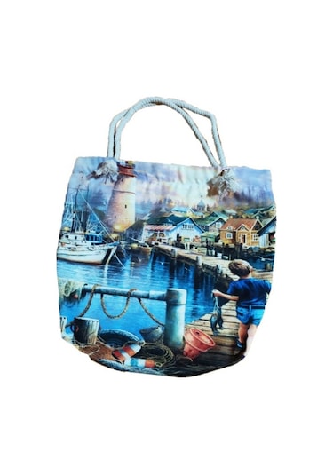 Baskılı Bez Plaj Çantası Çok Renkli