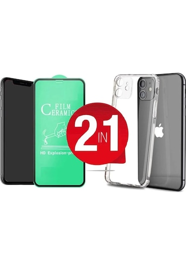 Apple Uyumlu   iPhone 13 5d Ekran Koruyucu Kırılmaz Cam + Şeffaf Kılıf li
