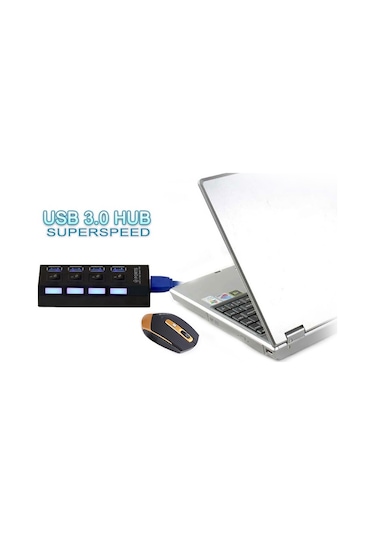 4 Port Usb 3.0 Çoklayıcı Çoğaltıcı Hub Anahtarlı Işıklı 4579P