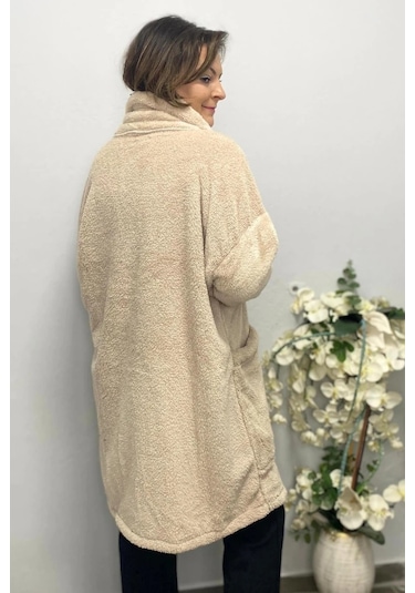 Mia Butik Kadın Krem Peluş Hırka Krem