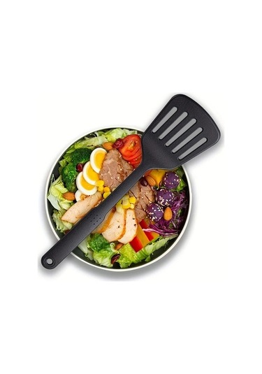 Trendooze 1 Adet Gaojunshop01 Siyah Yapışmaz Nylon Oluklu Spatula Isıya Dayanıklı Bpa İçermez Ergonomik Saplı Siyah Siyah