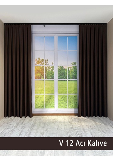 Donatti Acı Kahverengi Düz Keten Fon Perde 1/3 Pile Tek Kanat Acı Kahverengi