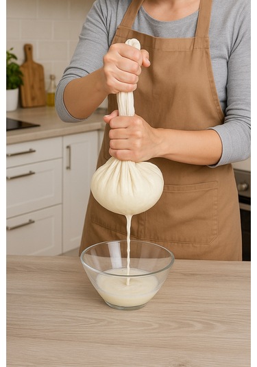 Organik Yıkanabilir Yuvarlak Keten Süzme Bezi Bej