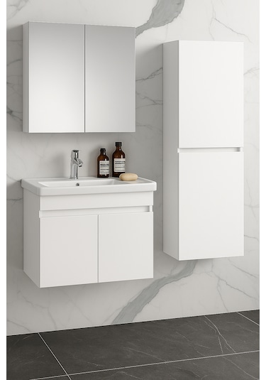 Viena Banyo Dolabı Ve Ayna Üst Modül Takım Beyaz