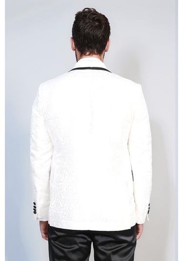 Damask Desenli S Al Yaka Beyaz Smokin - Wessi Beyaz