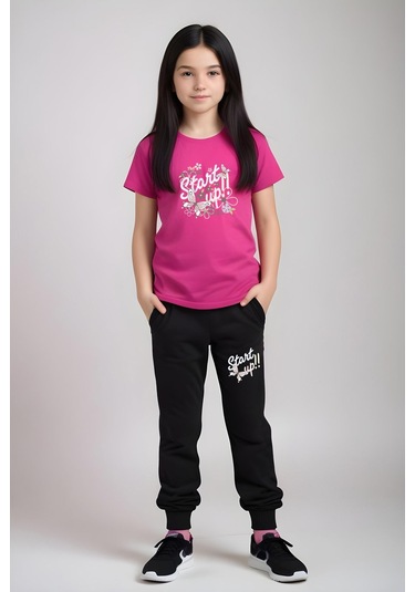 Fyk Kids Kız Çocuk Baskılı Start Up Alt-üst Pijama Takımı Fuşya