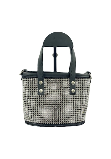 Sentt Deri Üzeri Swarovski Taş Kaplama Mini El Çantası - Beyaz