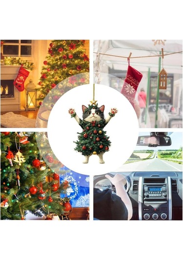 Dianziye Kedi Şekilli Akrilik Noel Ağaç Özelliği - Zarf, Araba Ve Kapı Dekorasyonu - Dayanıklı Ve Şık Tasarım