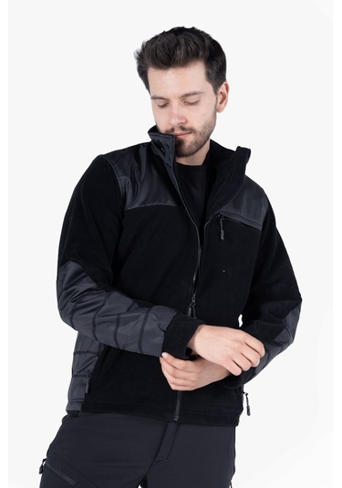 Omuz Ve Dirsek Takviyeli Polar Ceket Siyah