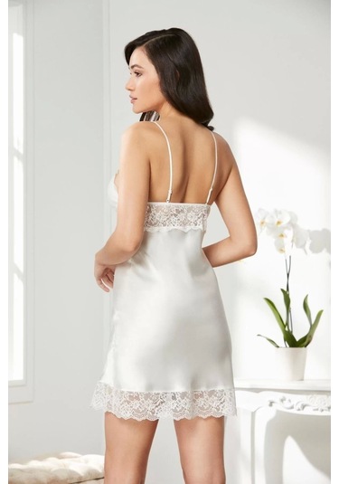 Pierre Cardin Saten Dantelli Gecelik 890 Ekru 001