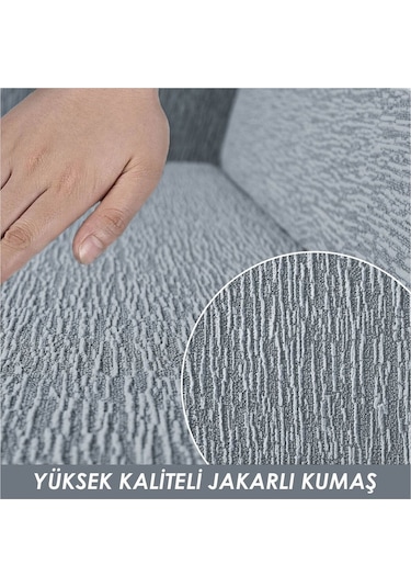 Jakarlı Düz Desen Likralı Esnek Yikanabilir Koltuk Örtüsü 3+2+1+1 Koltuk Takımı Koltuk Kılıfı Gri