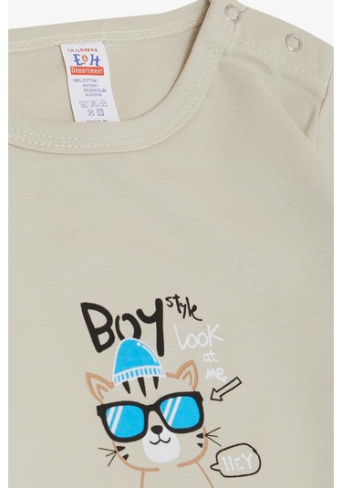 Breeze Erkek Bebek Çıtçıtlı Zıbın Body Gözlüklü Kedicik Baskılı 9 Ay-3 Yaş, Taş-taş Taş