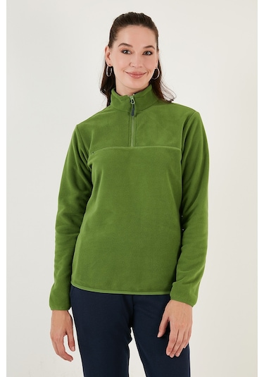 Lela Slim Fit Yumuşak Dokulu Anti-Pilling Tüylenme Yapmayan Yarım Fermuarlı Bayan Polar 5907000 Fistik Yeşil