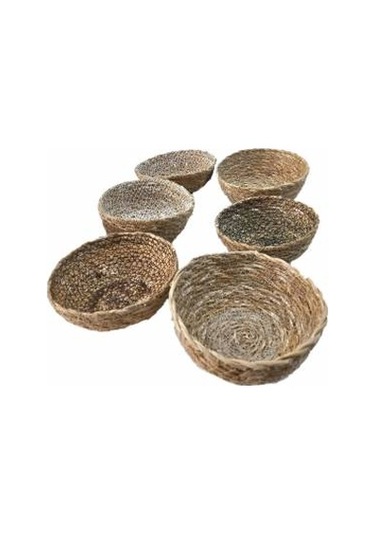 Sever Hasır Örgü Çerezlik ve Çok Amaçlı Sepet Seti 14 CM 6'lı Kahverengi