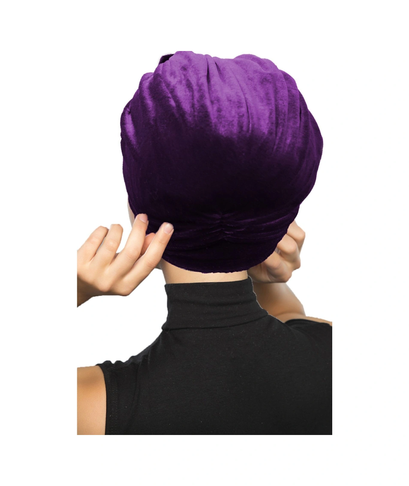 Kadife Fiyonklu Astarlı Mor Hazır Türban Tesettür Bone Mor