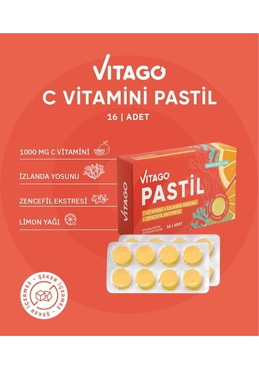 Vitago Vitamin C + İzlanda Yosunu + Zencefil Eki 16 Pastil