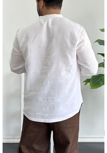 Erkek Hakim Yaka Yarım Patlı Cepli Gömlek Beyaz Edw361 Beyaz