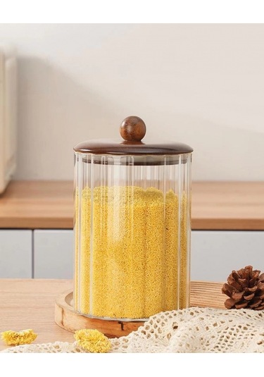 Mien Men Bor086 Akasya Ahşap Kapaklı Cam Kavanoz 1550 Cc Şeffaf